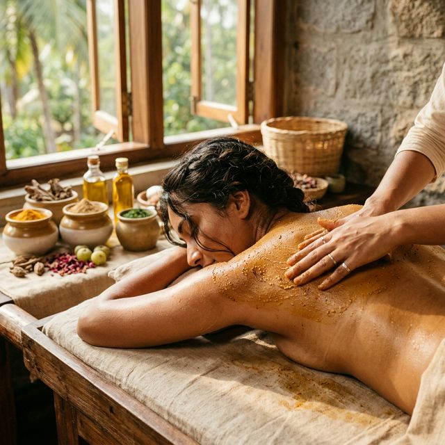 Massage Udvartana soin ayurvédique exfoliant